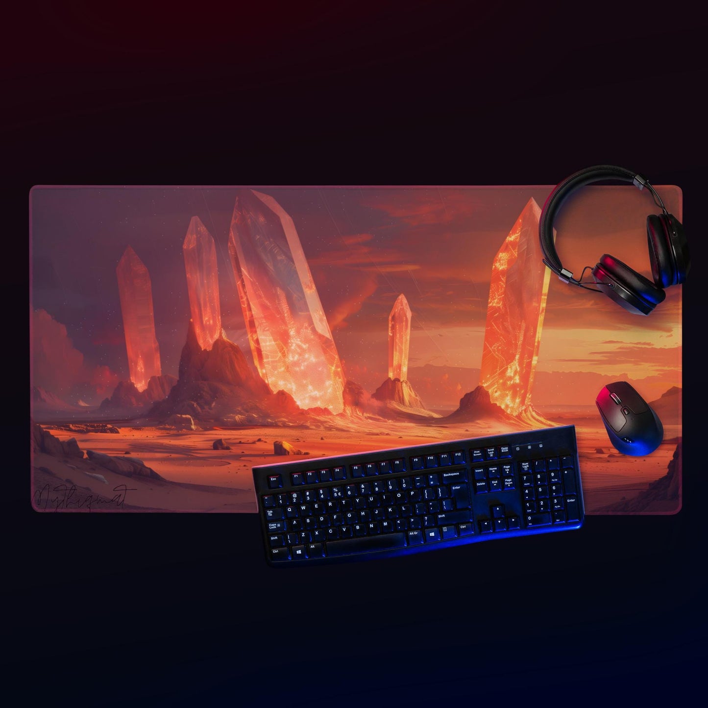 Glowing Crystals - Premium Gaming Desk Mat
